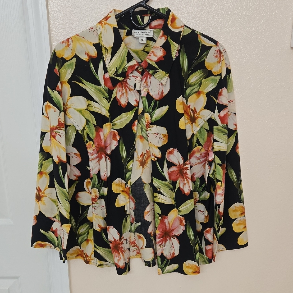 St. John Sport by Marie Gray Floral Blouse - Black/multi